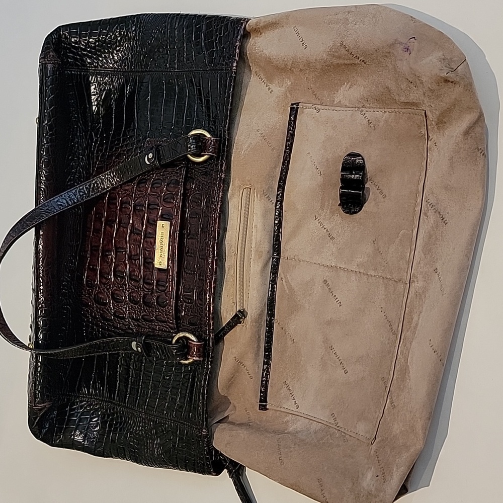 BRAHMIN Crocodile-Embossed Brown Leather Bag.  16"w x 10"h x 3.5 D - Picture 13 of 13